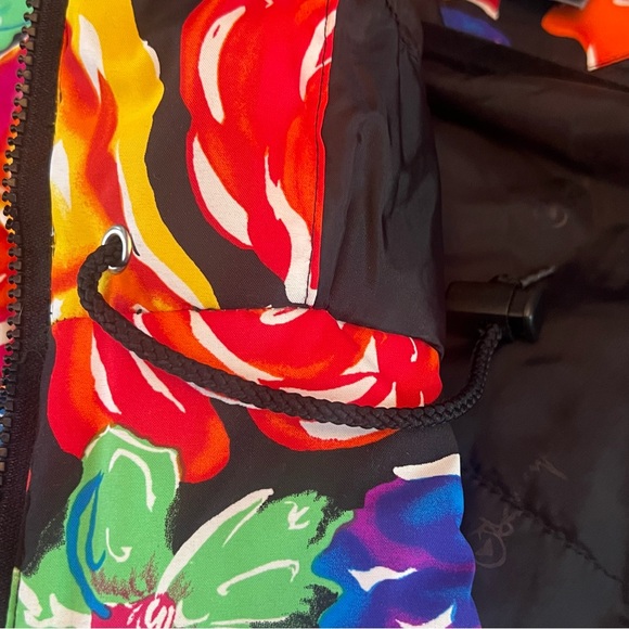 Obermeyer Bright Floral Ski Puffer Jacket Hooded Drawstring Waist Retro Size 10 - Picture 8 of 10